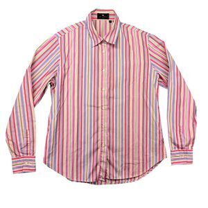 ETRO Milano Dress Shirt Men's 48 Multicolor Striped Button Up Long Sleeve Italy
